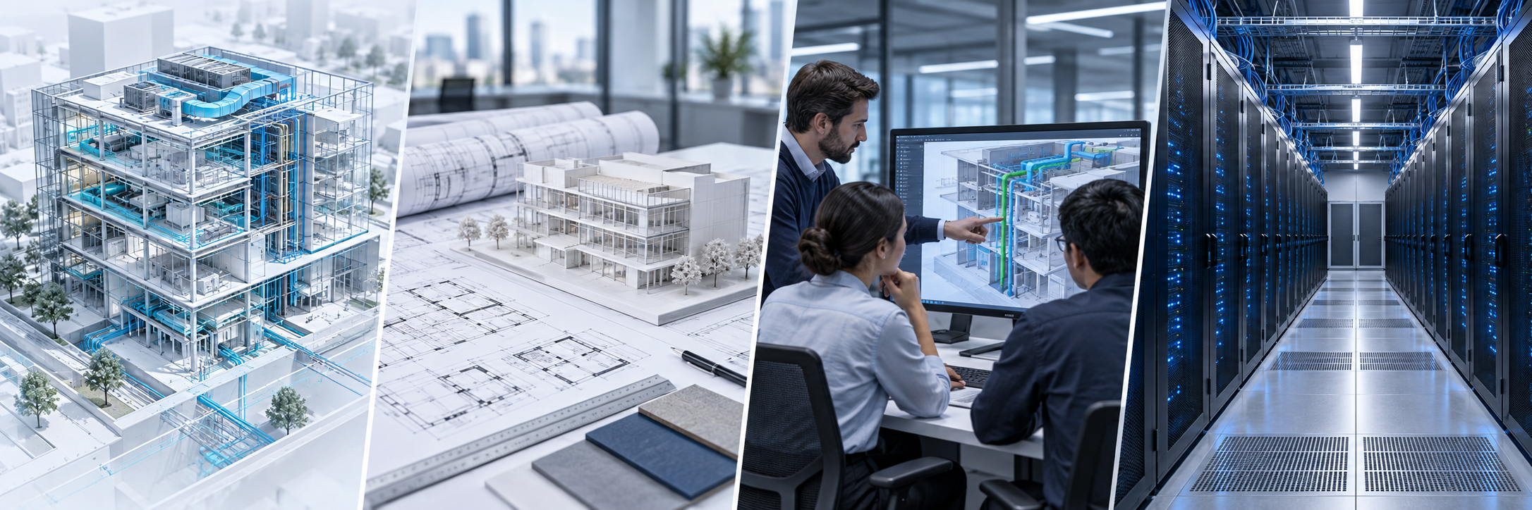 Illustration conceptuelle d’une maquette BIM avec ses réseaux techniques
